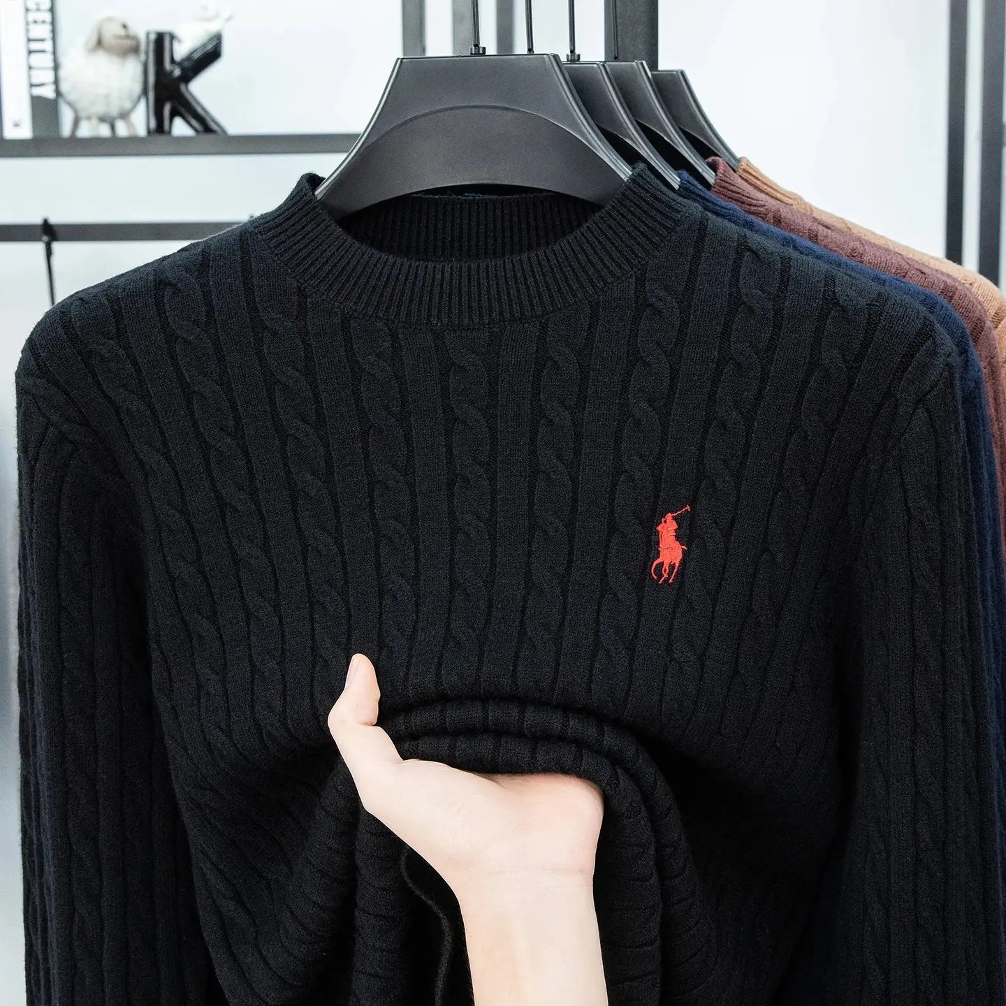 Men’s Wool Crew Neck Sweater – Thick Diamond Knit Pullover - Honesty Sales