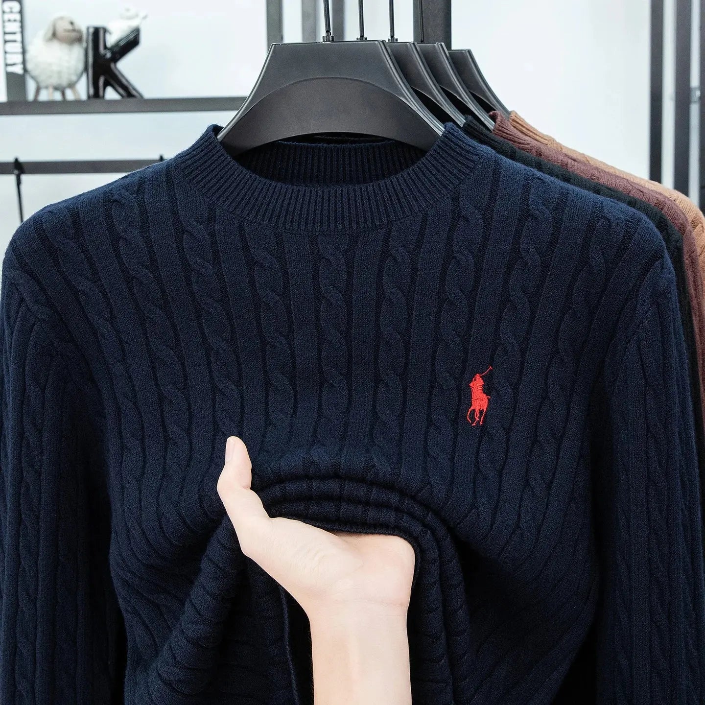 Men’s Wool Crew Neck Sweater – Thick Diamond Knit Pullover - Honesty Sales