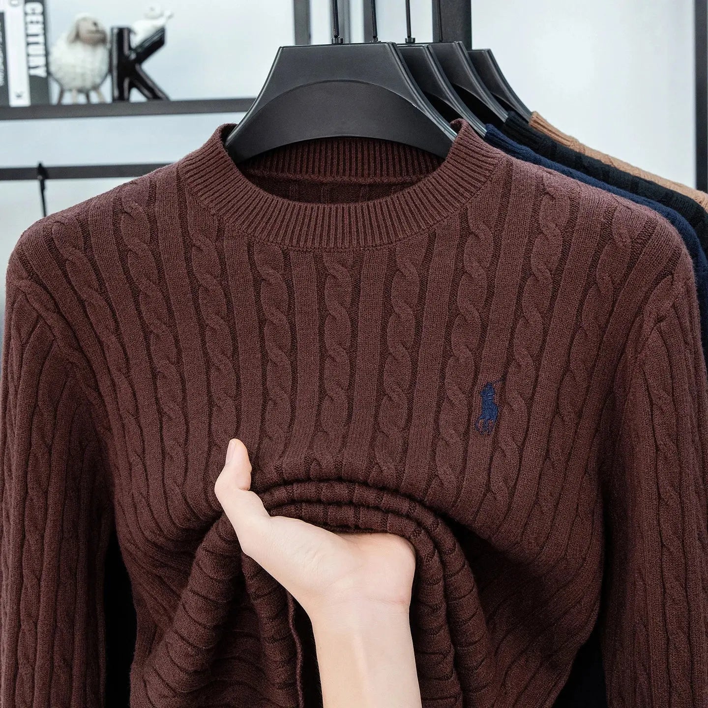 Men’s Wool Crew Neck Sweater – Thick Diamond Knit Pullover - Honesty Sales
