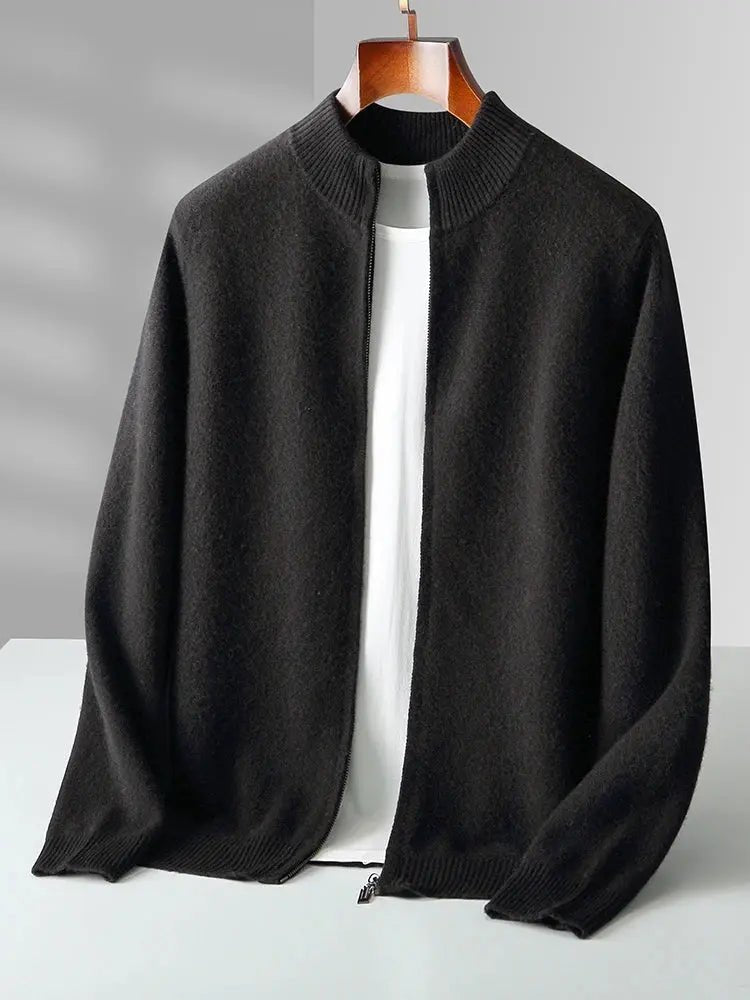 Men’s Zipper Wool Cardigan – Thick Cashmere Knit, Autumn/Winter - Honesty Sales