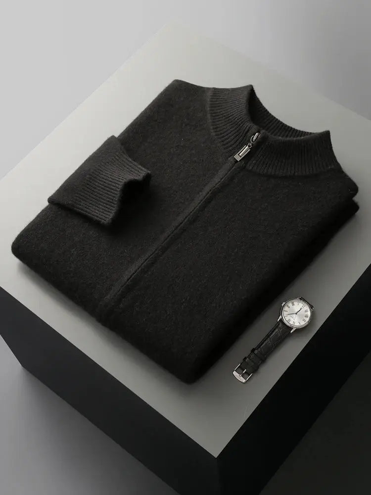 Men’s Zipper Wool Cardigan – Thick Cashmere Knit, Autumn/Winter - Honesty Sales