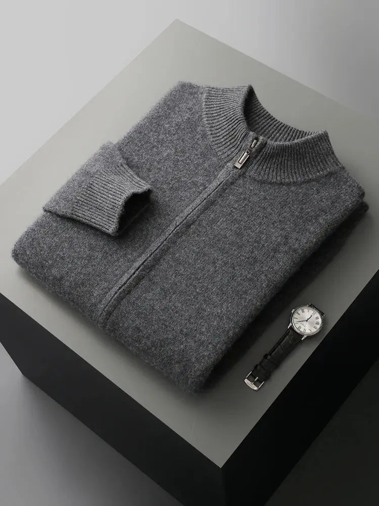 Men’s Zipper Wool Cardigan – Thick Cashmere Knit, Autumn/Winter - Honesty Sales