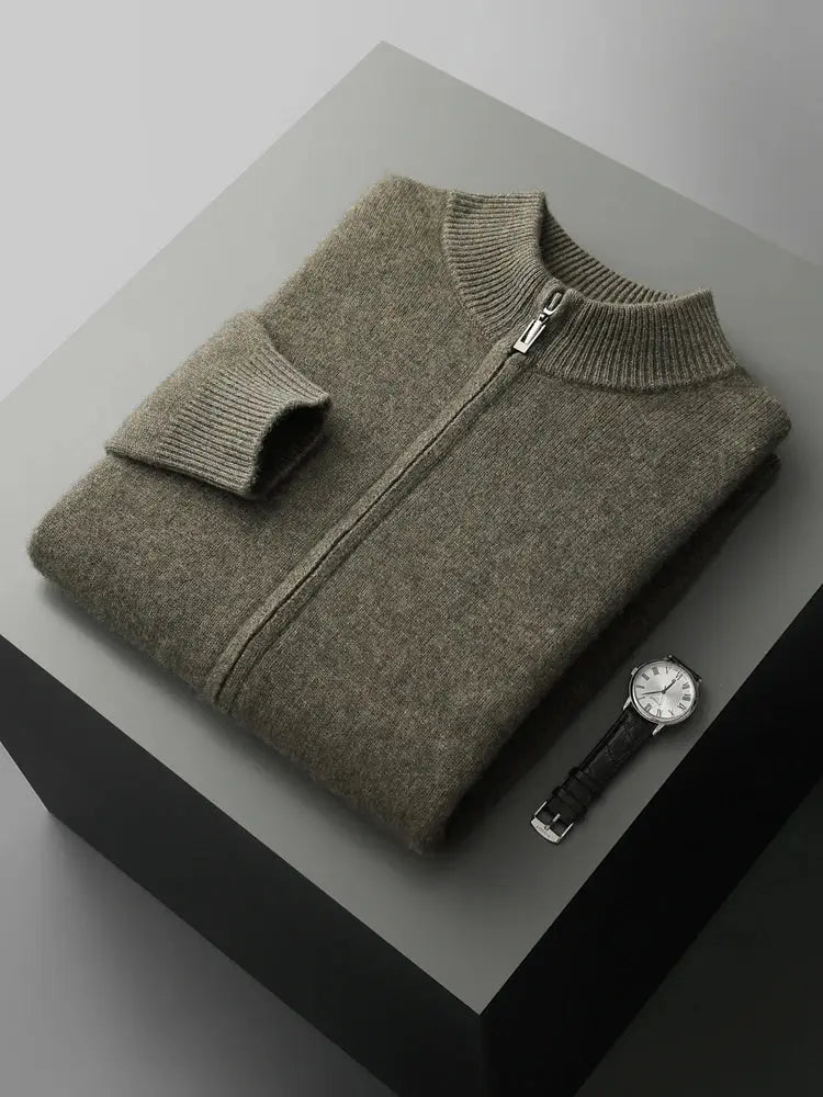 Men’s Zipper Wool Cardigan – Thick Cashmere Knit, Autumn/Winter - Honesty Sales