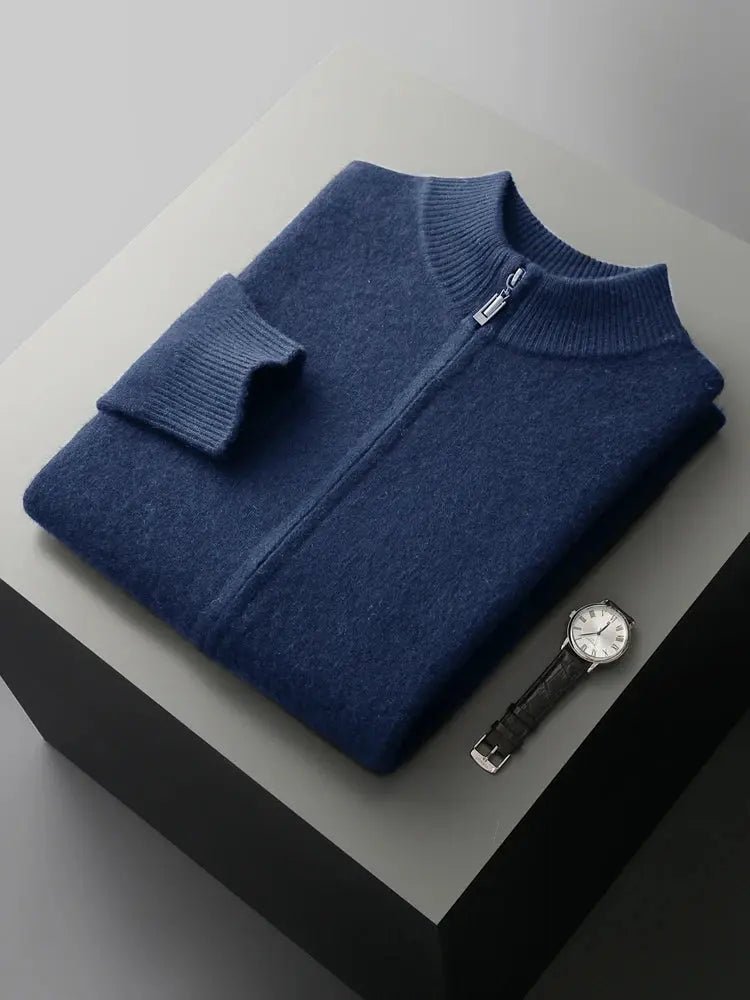 Men’s Zipper Wool Cardigan – Thick Cashmere Knit, Autumn/Winter - Honesty Sales