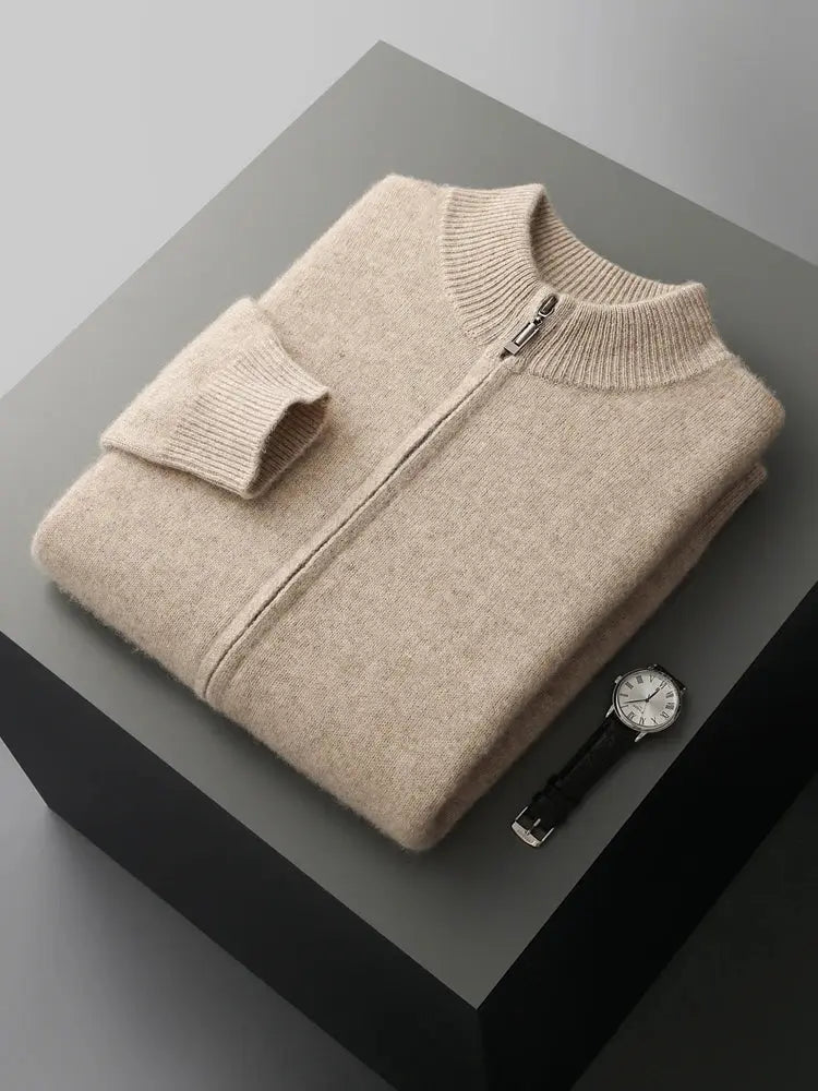 Men’s Zipper Wool Cardigan – Thick Cashmere Knit, Autumn/Winter - Honesty Sales
