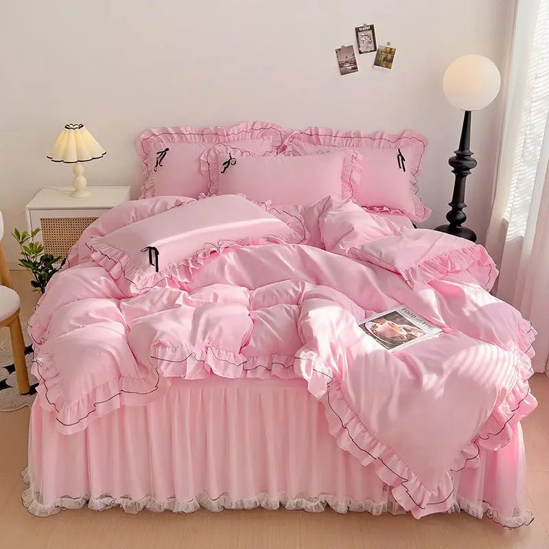 Mesh Lace Bow Bed Skirt Double - bed Four - piece Suit - Honesty Sales