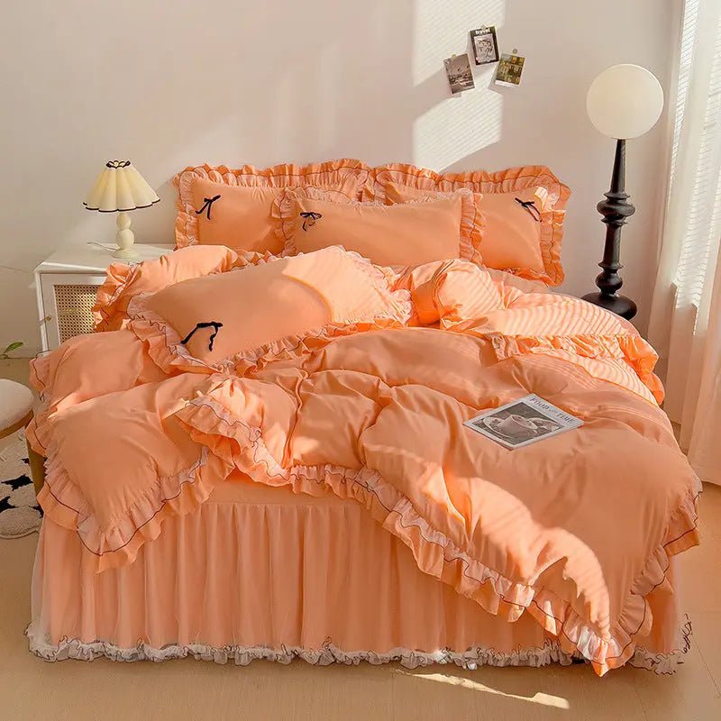 Mesh Lace Bow Bed Skirt Double - bed Four - piece Suit - Honesty Sales
