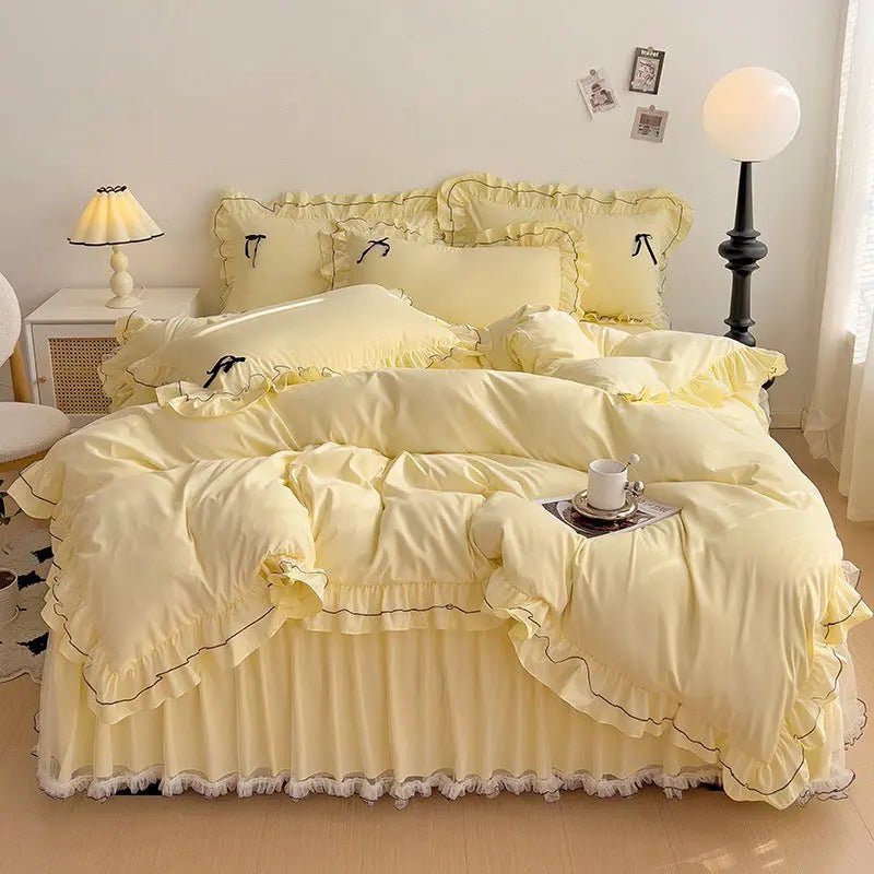 Mesh Lace Bow Bed Skirt Double - bed Four - piece Suit - Honesty Sales