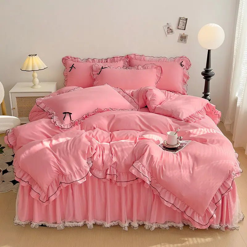 Mesh Lace Bow Bed Skirt Double - bed Four - piece Suit - Honesty Sales