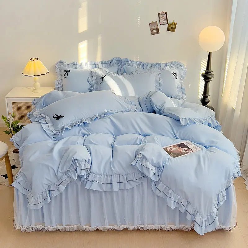 Mesh Lace Bow Bed Skirt Double - bed Four - piece Suit - Honesty Sales
