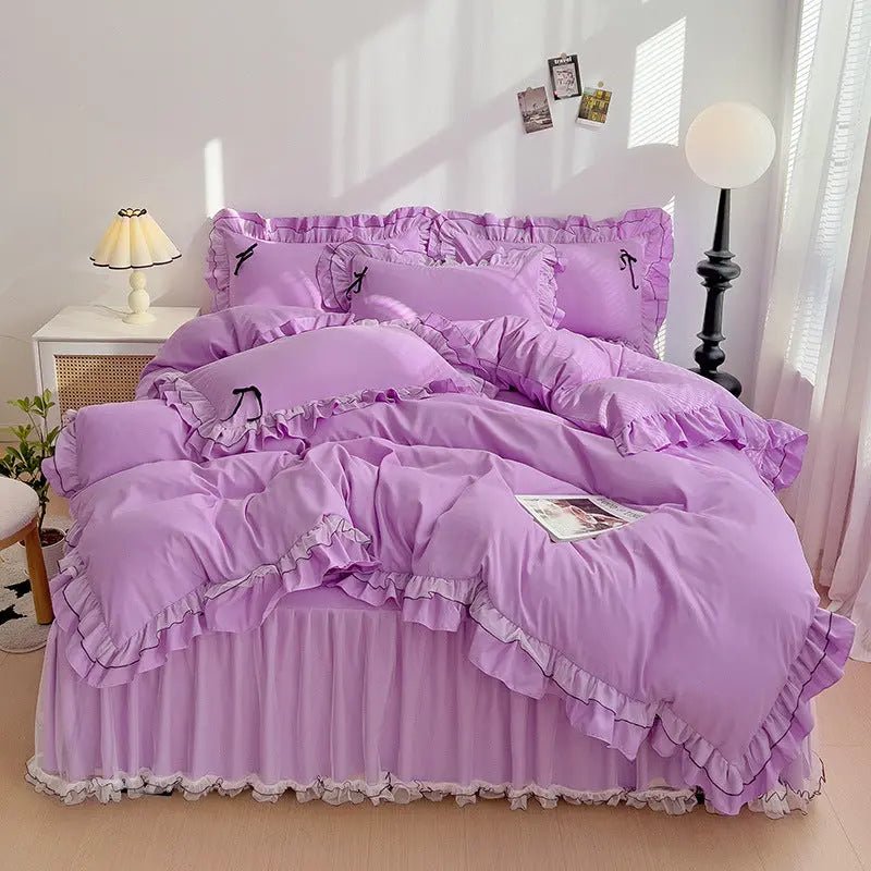 Mesh Lace Bow Bed Skirt Double - bed Four - piece Suit - Honesty Sales