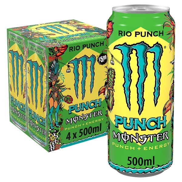 Monster Energy Drink Rio Punch 4 x 500ml Cans (6 x 4x500ml) - Honesty Sales