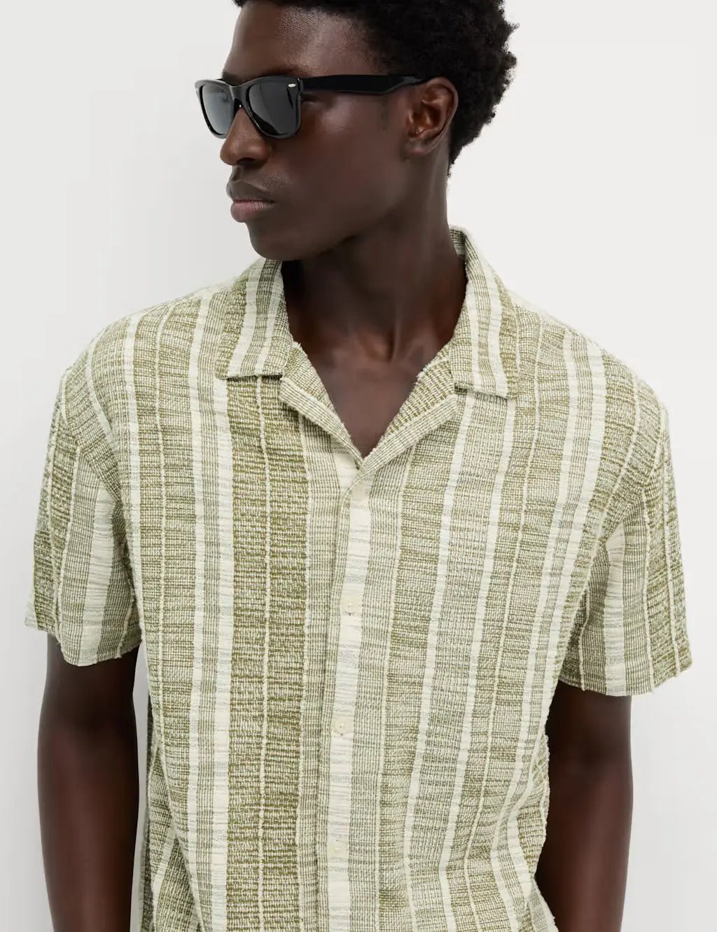 M&S Regular Fit Easy Iron Cotton Blend Striped Shirt - Honesty Sales