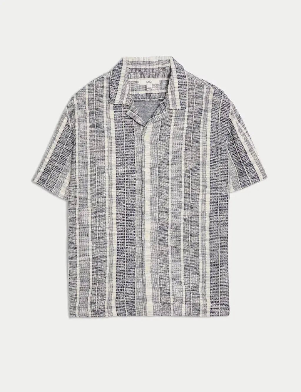 M&S Regular Fit Easy Iron Cotton Blend Striped Shirt - Honesty Sales