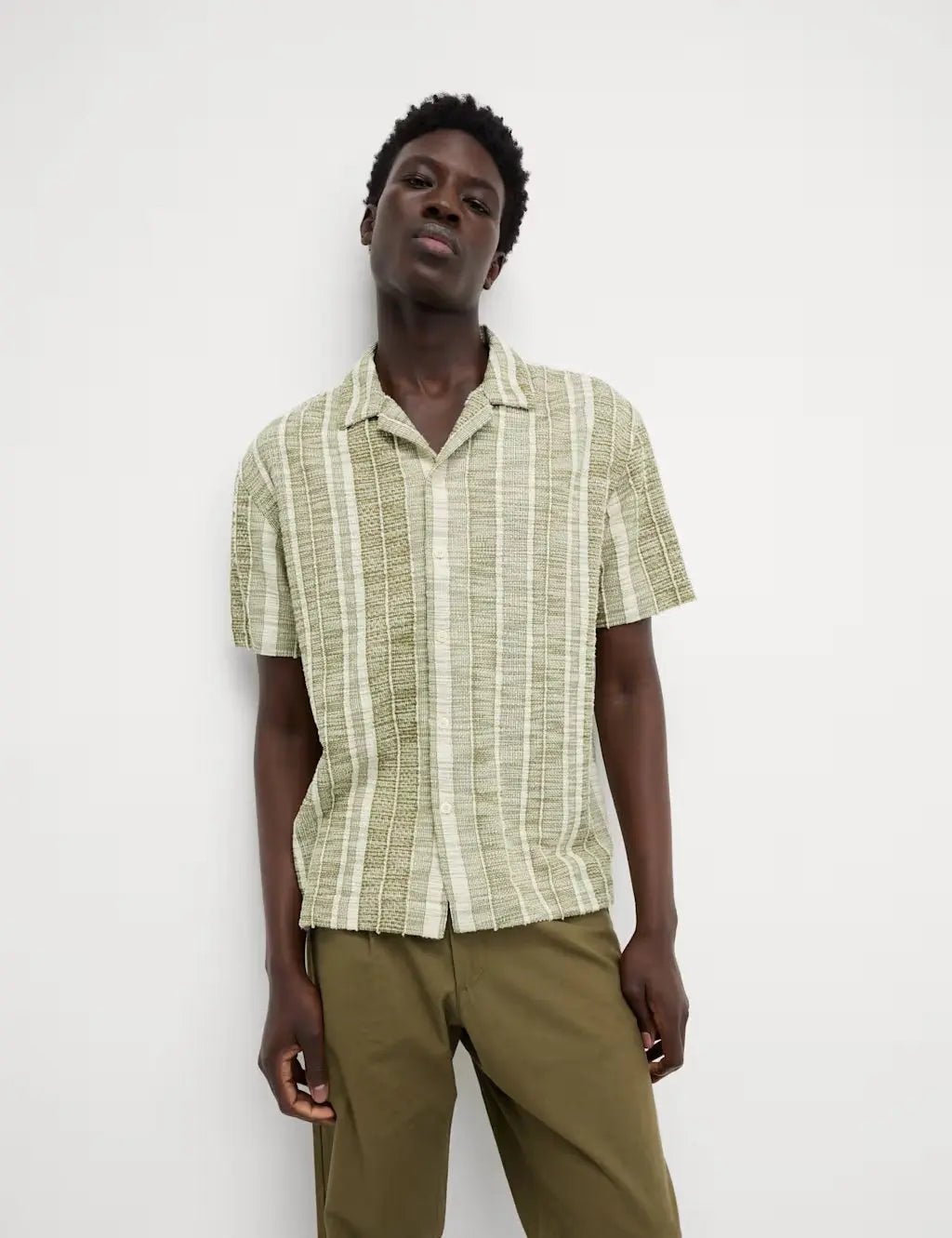 M&S Regular Fit Easy Iron Cotton Blend Striped Shirt - Honesty Sales