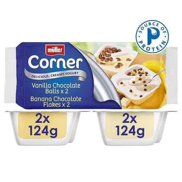 Müller Corner Vanilla Chocolate Balls and Banana Chocolate Flakes Yogurts - Honesty Sales