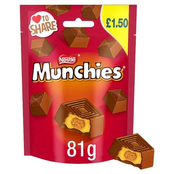 Munchies Milk Chocolate & Caramel Share Bag 81g (Case of 10) - Honesty Sales
