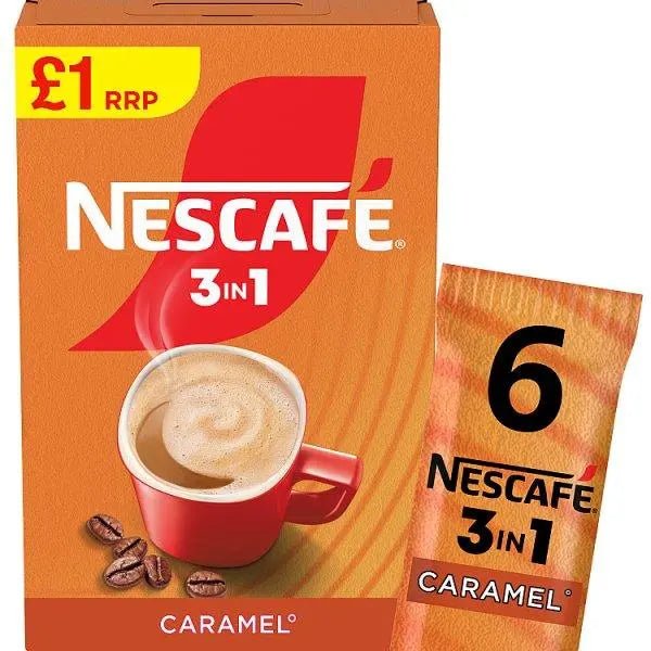 Nescafé 3 in 1 Caramel 6 x 16g (96g) (Case of 11) - Honesty Sales