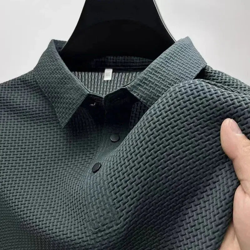 New Men’s Business Casual Short Sleeve Polo Shirt – Bone Flower Solid Color, Breathable & Comfortable Summer Top - Honesty Sales