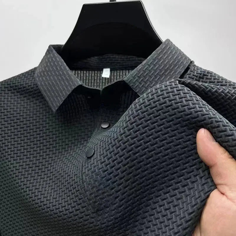 New Men’s Business Casual Short Sleeve Polo Shirt – Bone Flower Solid Color, Breathable & Comfortable Summer Top - Honesty Sales