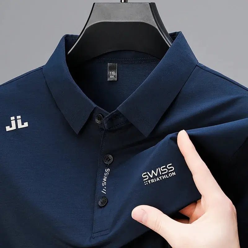 New Men's Casual Short Sleeved Shirt with Badge Solid Color Polo Shirt Versatile Top - Honesty Sales