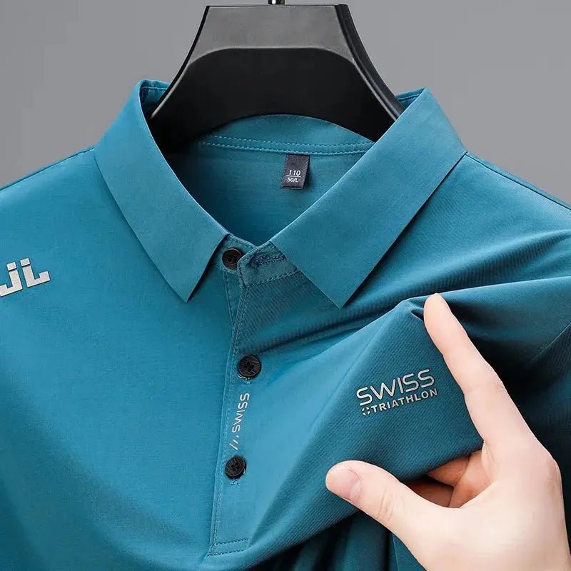 New Men's Casual Short Sleeved Shirt with Badge Solid Color Polo Shirt Versatile Top - Honesty Sales