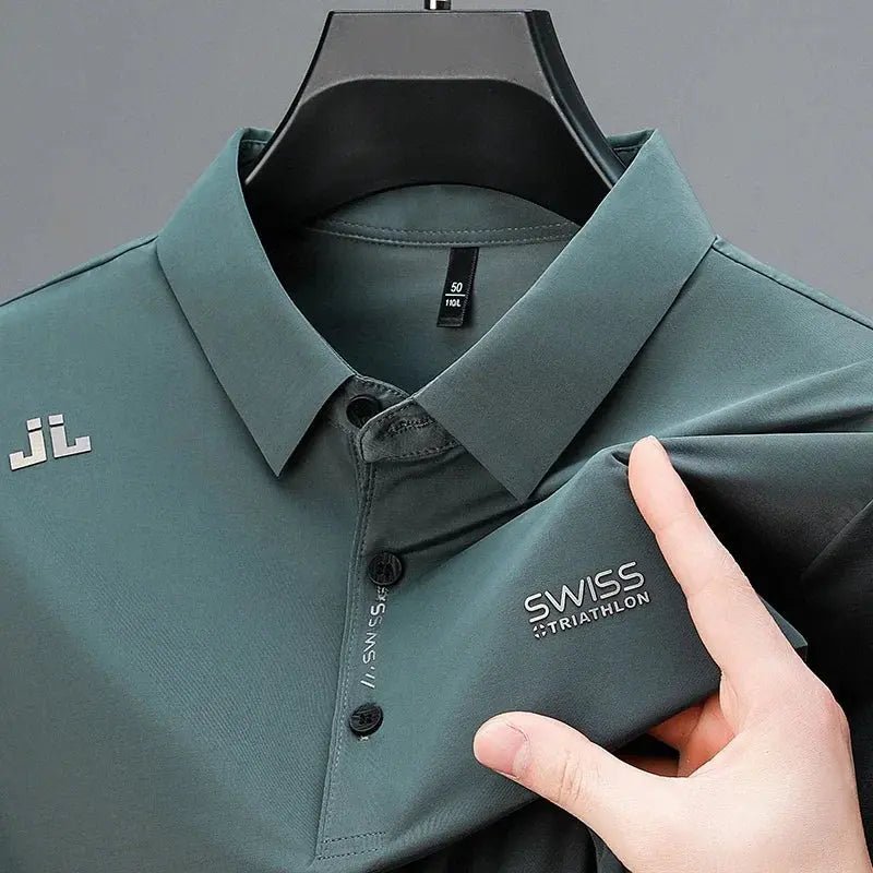 New Men's Casual Short Sleeved Shirt with Badge Solid Color Polo Shirt Versatile Top - Honesty Sales