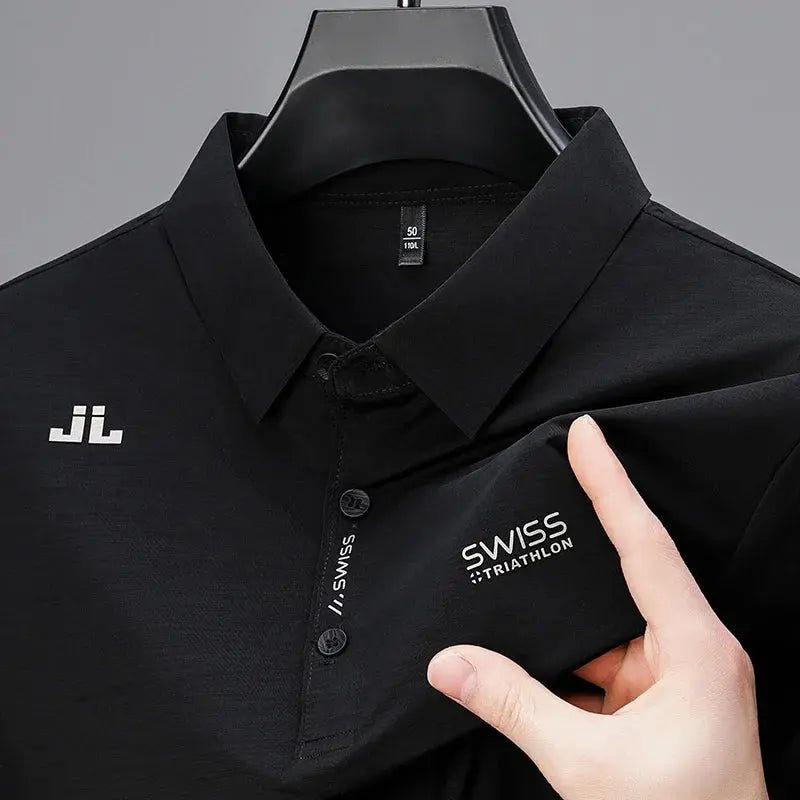 New Men's Casual Short Sleeved Shirt with Badge Solid Color Polo Shirt Versatile Top - Honesty Sales