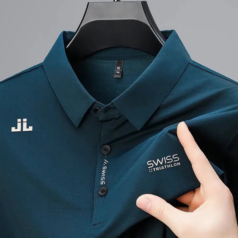 New Men's Casual Short Sleeved Shirt with Badge Solid Color Polo Shirt Versatile Top - Honesty Sales