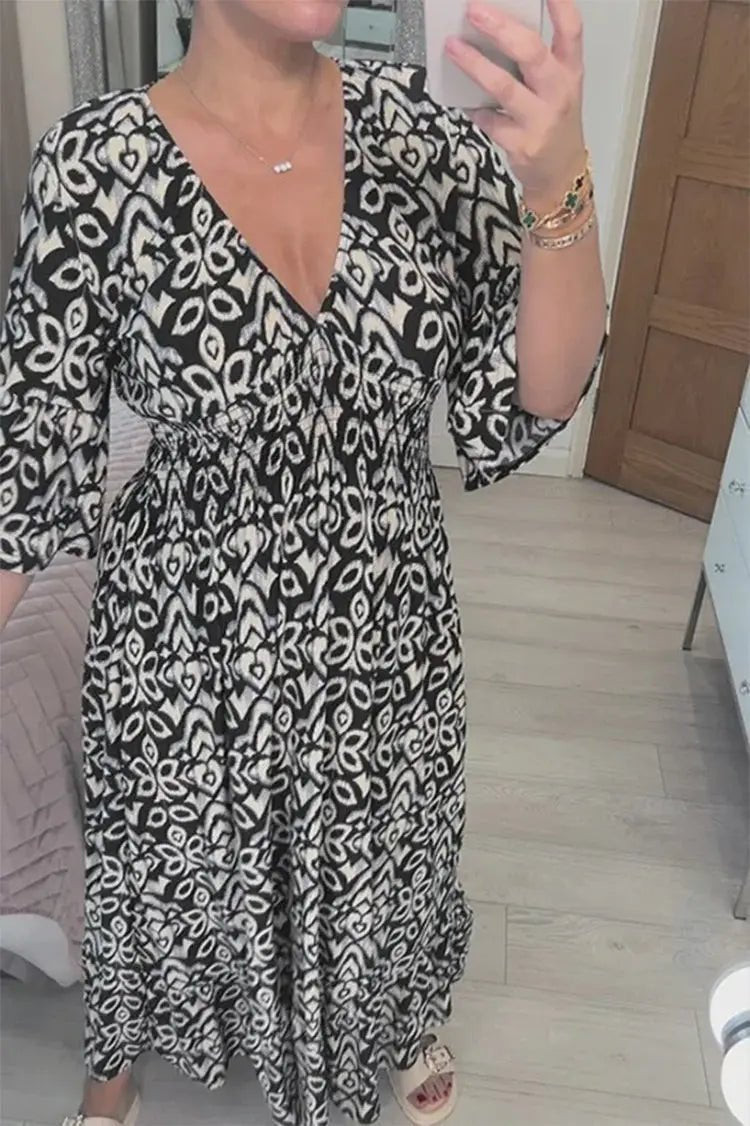 New Plus Size Super Fairy V - neck Floral Dress For Beach Vacation, Loose Long Skirt - Honesty Sales