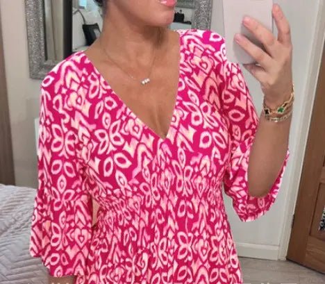 New Plus Size Super Fairy V - neck Floral Dress For Beach Vacation, Loose Long Skirt - Honesty Sales