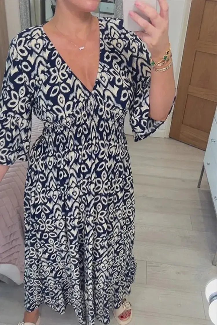 New Plus Size Super Fairy V - neck Floral Dress For Beach Vacation, Loose Long Skirt - Honesty Sales