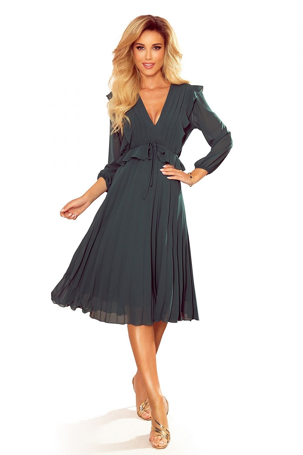 Numoco chiffon dress with pleats and ruffles - Honesty Sales
