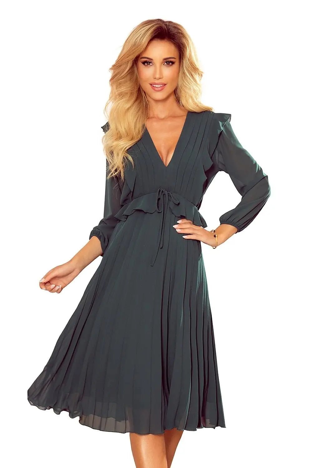 Numoco chiffon dress with pleats and ruffles - Honesty Sales