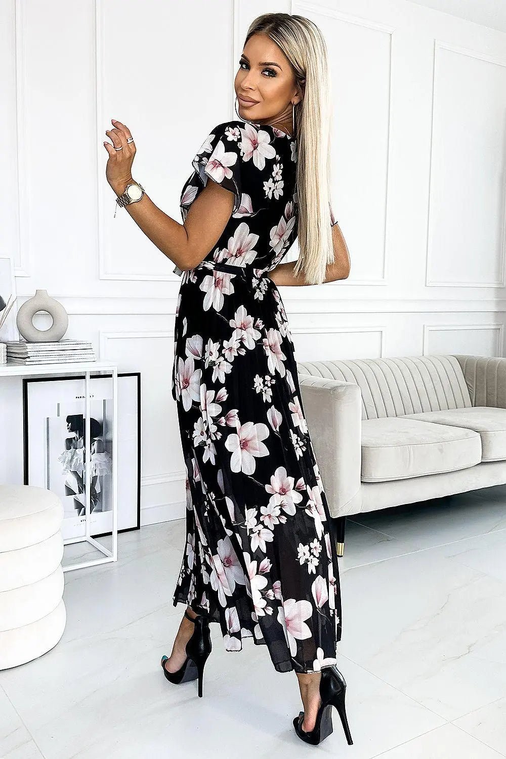Numoco chiffon pleated midi dress - Honesty Sales