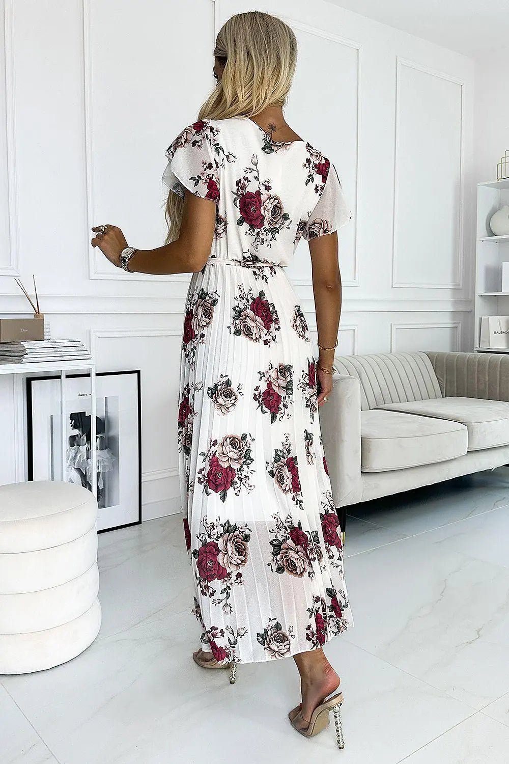 Numoco chiffon pleated midi dress - Honesty Sales