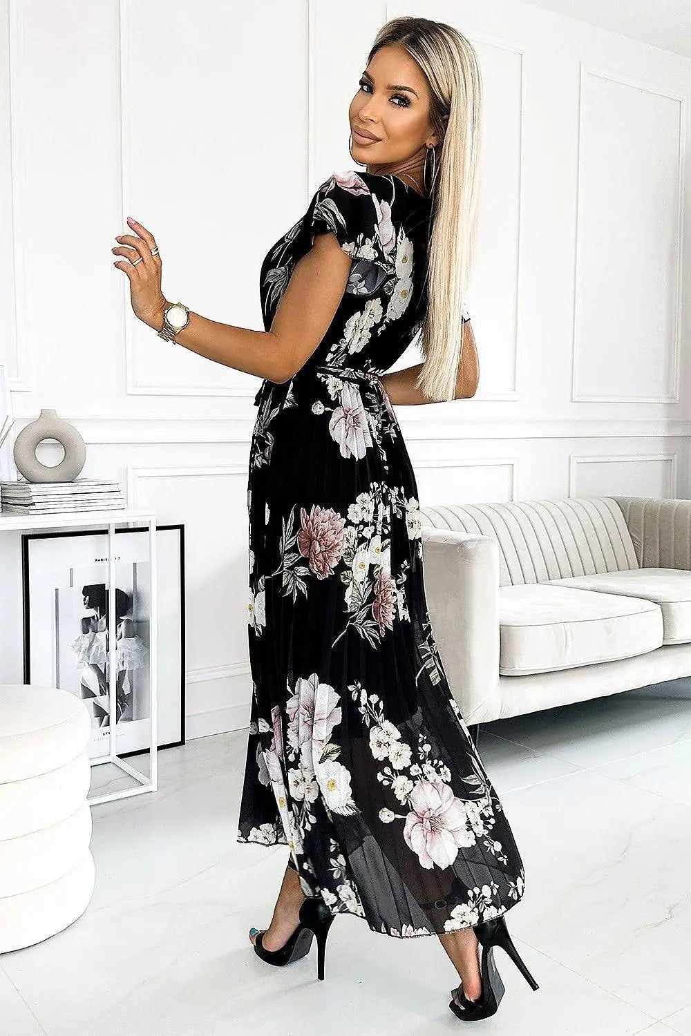 Numoco chiffon pleated midi dress - Honesty Sales