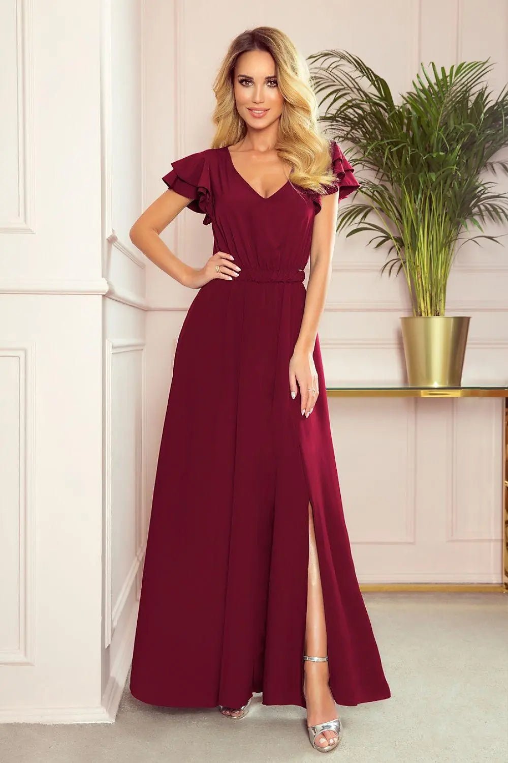 Numoco maroon color cocktail dress - Honesty Sales