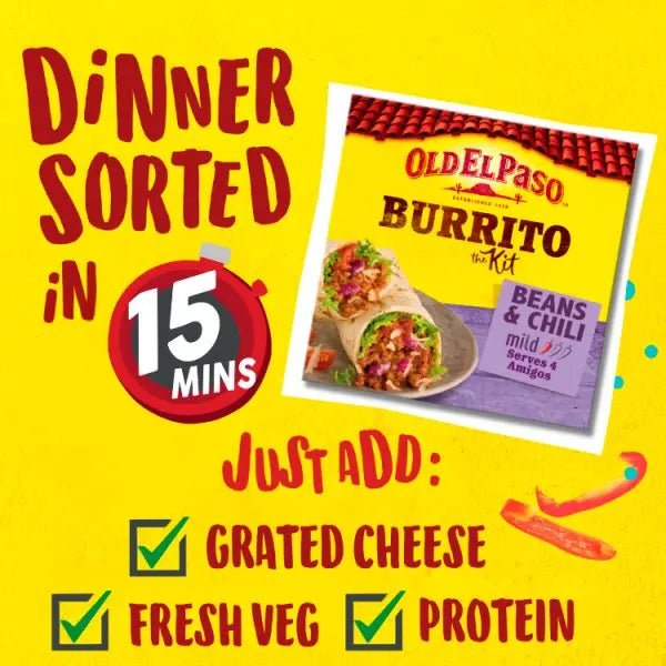 Old El Paso Burrito Kit Bean & Chilli Mild 620g (Case of 6) - Honesty Sales