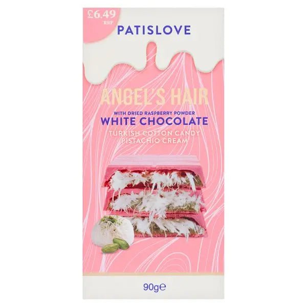 Patislove Angel's Hair White Chocolate with Dried Raspberry Powder 90g (Case of 10) - Honesty Sales