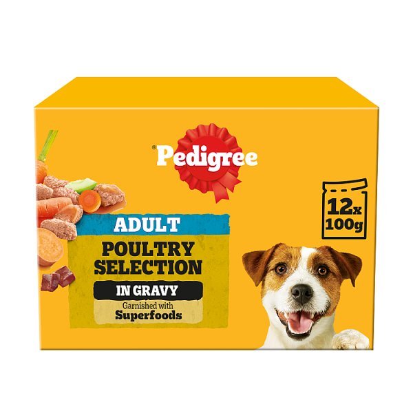PEDIGREE® Adult Wet Dog Food Poultry Selection in Gravy 12 x 100g Pouch (Case of 12) - Honesty Sales