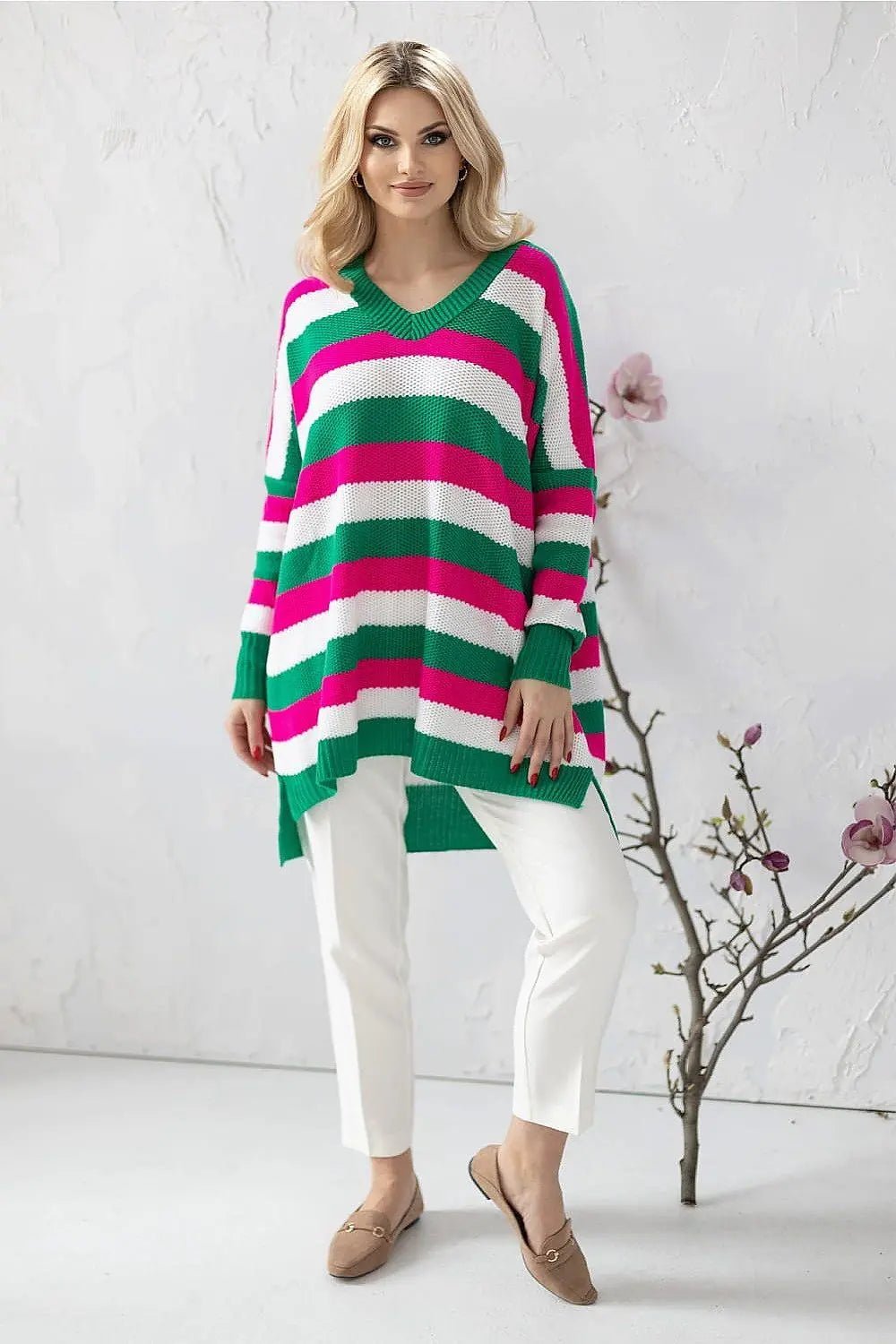 PeeKaBoo long sleeves and heart neckline loose-fitting sweater - Honesty Sales