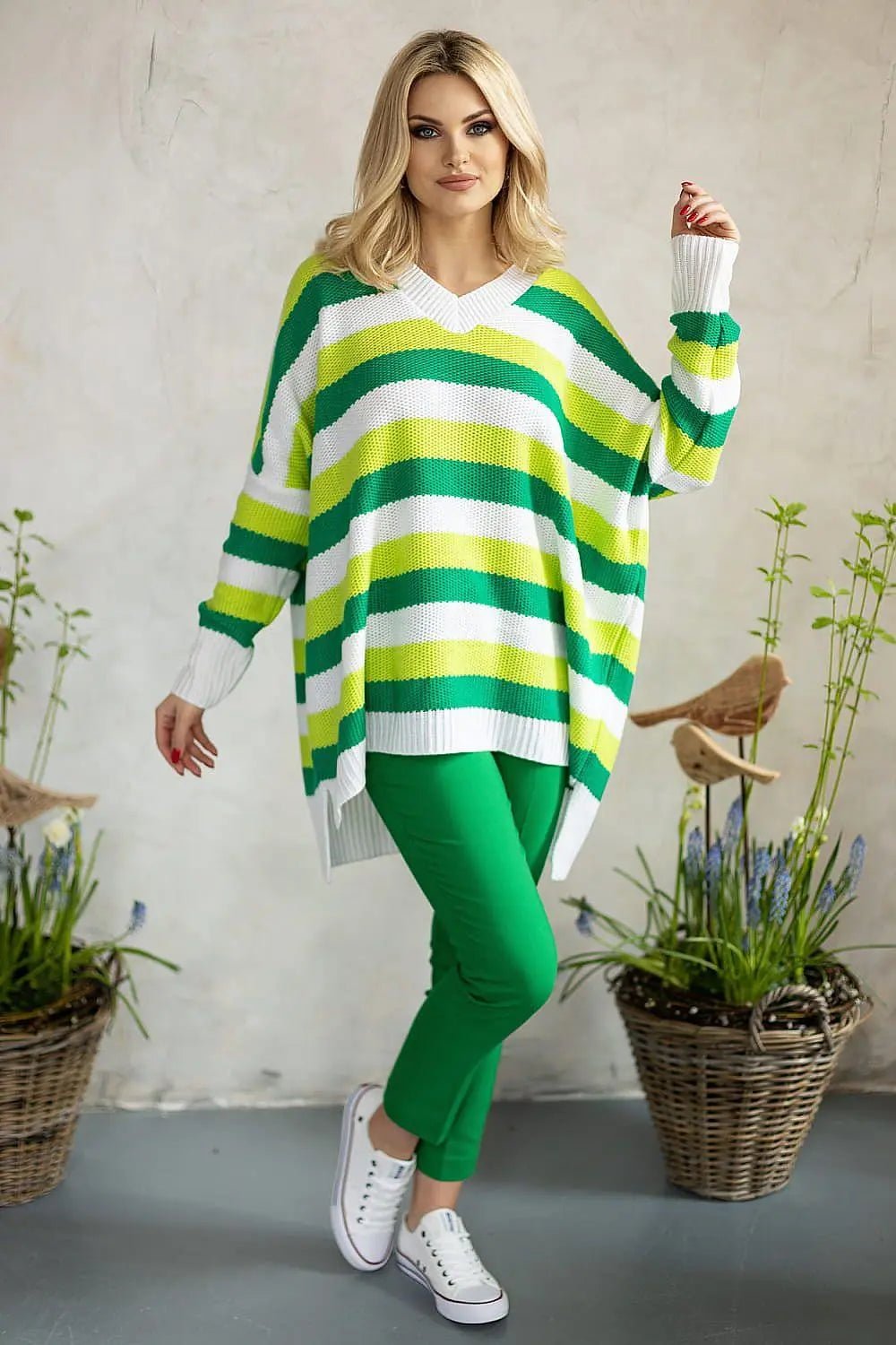PeeKaBoo long sleeves and heart neckline loose-fitting sweater - Honesty Sales