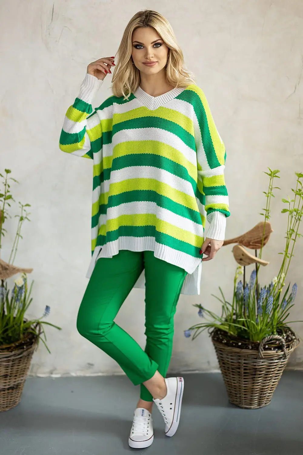 PeeKaBoo long sleeves and heart neckline loose-fitting sweater - Honesty Sales