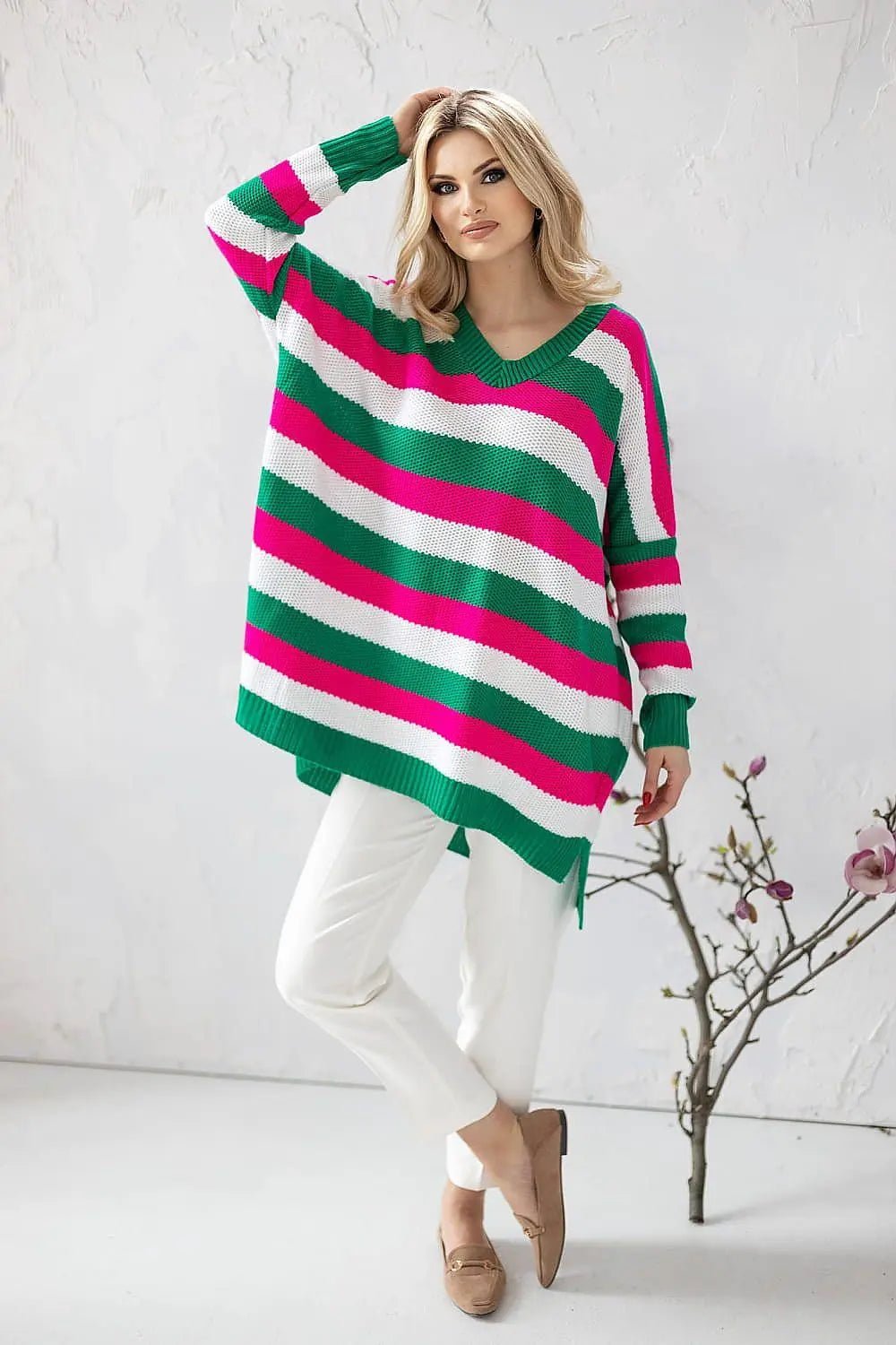 PeeKaBoo long sleeves and heart neckline loose-fitting sweater - Honesty Sales