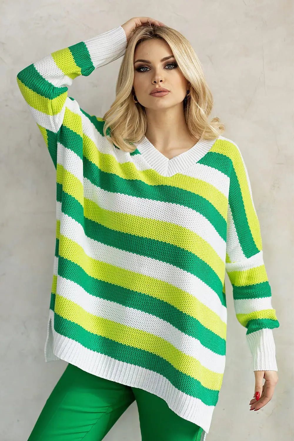 PeeKaBoo long sleeves and heart neckline loose-fitting sweater - Honesty Sales
