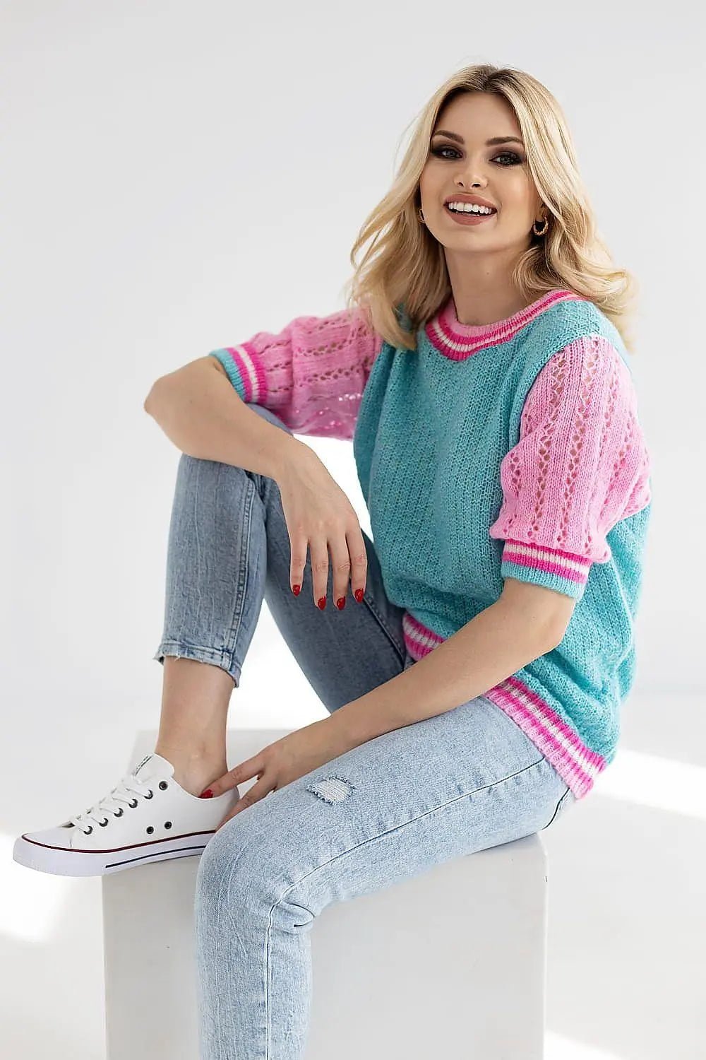 PeeKaBoo loose cut short sleeve sweater - Honesty Sales