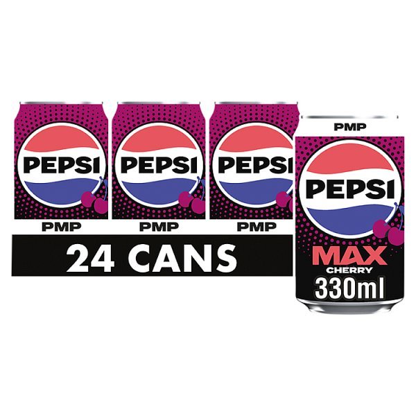 Pepsi Max Cherry No Sugar Cola PMP Can 330ml (24 x 330ml) - Honesty Sales