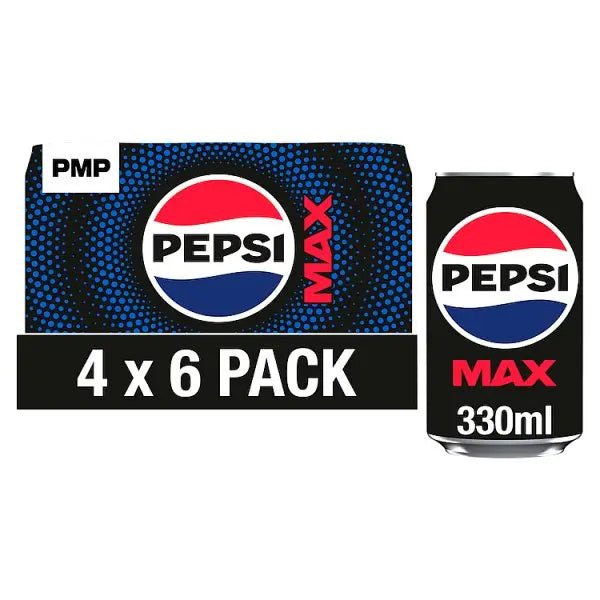 Pepsi Max No Sugar Cola Cans 6 x 330ml (Case of 4) - Honesty Sales