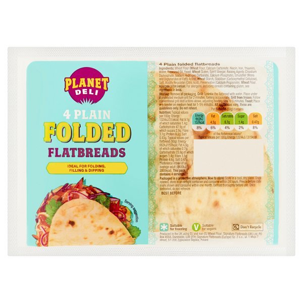 Planet Deli 4 Folded Flatbreads (1 x 200g) - Honesty Sales